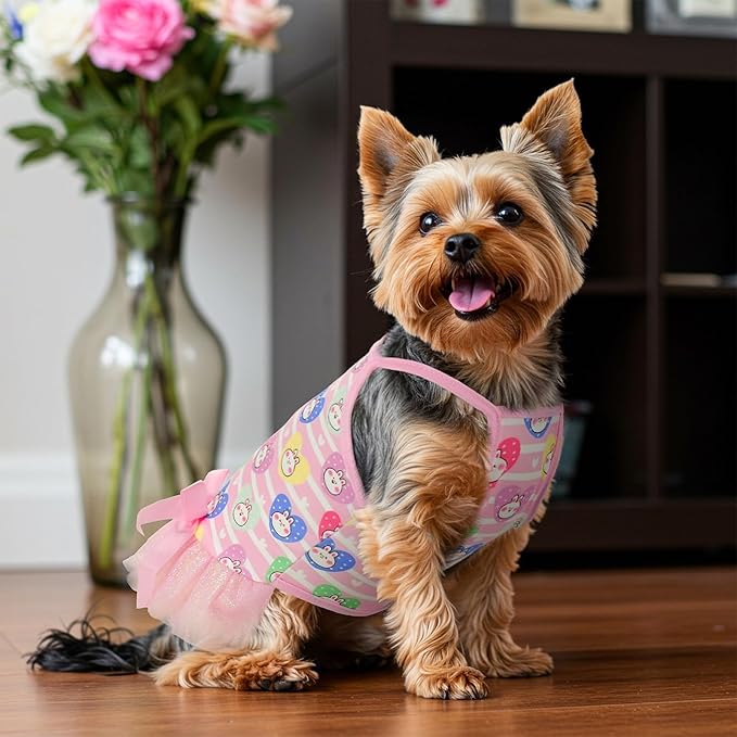 4 Pack Dog Slip Dresses Adorable Hand-Painted Pattern Puppy Dresses Summer Holiday Pet Clothes for Small Dogs (S)
