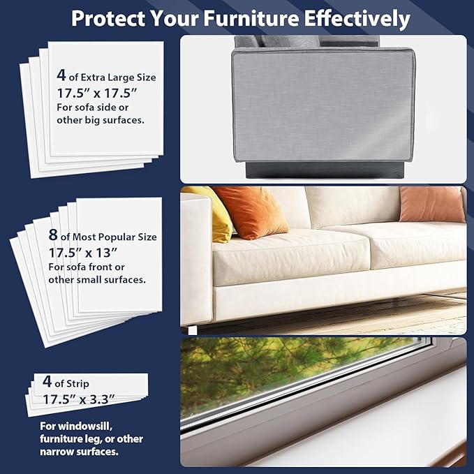 Anti Cat Scratch Furniture Protector, Transparent Self-Adhesive Couch Furniture Protectors from Cats Scratching Claws, Cat Scratch Couch Protector (17.5"X17.5")