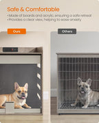 Feandrea Modern Dog Crate Furniture with Charging Station, Medium Kennel Indoor with Flip-up Hidden Acrylic Door, for Small and Medium Dogs up to 45 lb, Pet Side End Table Cage, Heather Greige