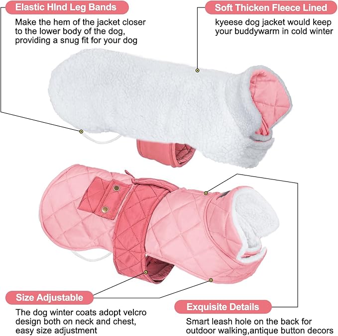 KYEESE Dog Coat Warm Pets Clothes for Cold Weather Waterproof Dog Coats for Large Dogs Soft Pet Sweater with Leash Hole Thick Pet Winter Puffer Coat with Pocket Windproof Dogs Jacket with Fleece Lined