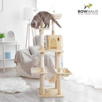 Tall Cat Tree for Indoor Large Cats or Kittens, Multi-Level Cat Activity Tree with Scratching Posts, Hammock, Cat Cave Condo, Modern Cute Small Cat Climbing Tower with Widened Perch
