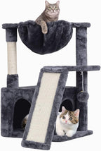 SYANDLVY 23.62" Cat Tree for Indoor Large Cats, Cat Tower with Scratching Posts & Board, Modern Cat Bed Furniture with Condo & Basket (Smoky Grey)