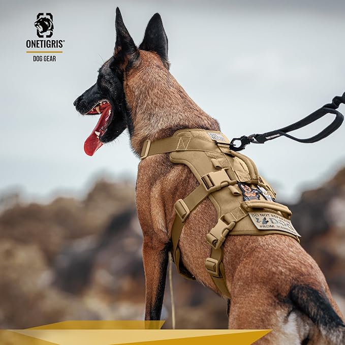 OneTigris Escape Proof Dog Harness, No Pull Dog Harness with Handles, Tactical Multi-Use Support Dogs Harnes for Large Dogs Everyday Wear Walking Hiking Training (Brown, X-Large)