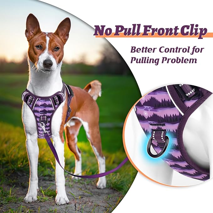 HEELE Dog Harness, No Pull Adjustable Padded Reflective Harness for Small Medium Large Dogs with Handle for Walking Training, Moon Night, L