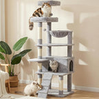 71" Tall Cat Tree for Indoor Cats, Multi-Level Cat Tower with Condo, Hammock & Top Perch, Sturdy Cat Activity Center with Scratching Posts, Soft Faux Fur Cat Furniture, Light Grey