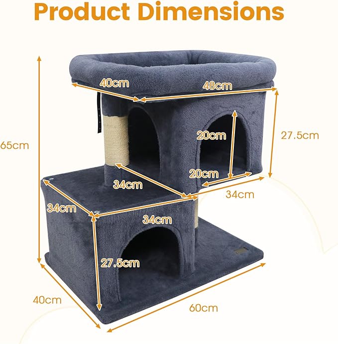 PETSITE 25.5-inch Small Cat Tree, Modern Multi-Level Cat Tower with 2 Comfy Condos, Sisal Scratching Posts, Large Plush Top Perch, and Anti-Tipping Kits, Ideal for Indoor Cats and Kittens (Dark Grey)