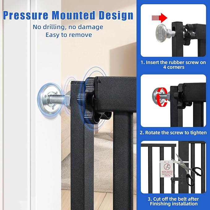 55 Inch Extra Tall Pet Gate for Cats,29.92"-48" Adjustable Wide Dog Gates,Pressure Mounted Walk Through Tall Pets Gate for Doorways,Hallway,Stairs(Black)