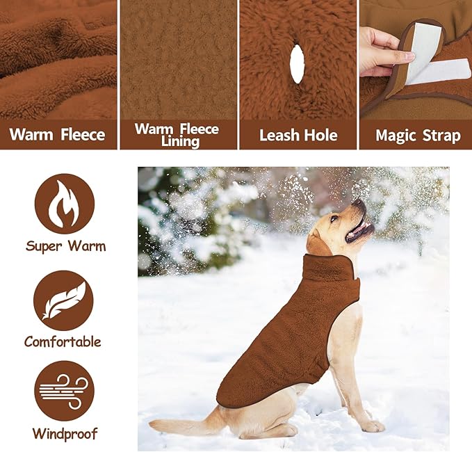 Malier Dog Winter Coat, Reversible Fleece Dog Cold Weather Coats, Windproof Warm Snow Puppy Jacket Vest Pet Clothes for Small Medium Large Dogs (Brown, XXX-Large)