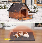 Outdoor Dog House with All-Around Insulated Liner Weatherproof Puppy Shelter Indoor Dog Kennel, Anti-Bite Dog Home for Large Breed with Porch (Brown (Heated Liner), Medium)