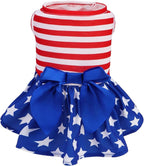 PUPTECK Print Dog Dress Pet Apparel for 4th of July with Cute Bowtie Puppy Clothes Outfit, Flag, M