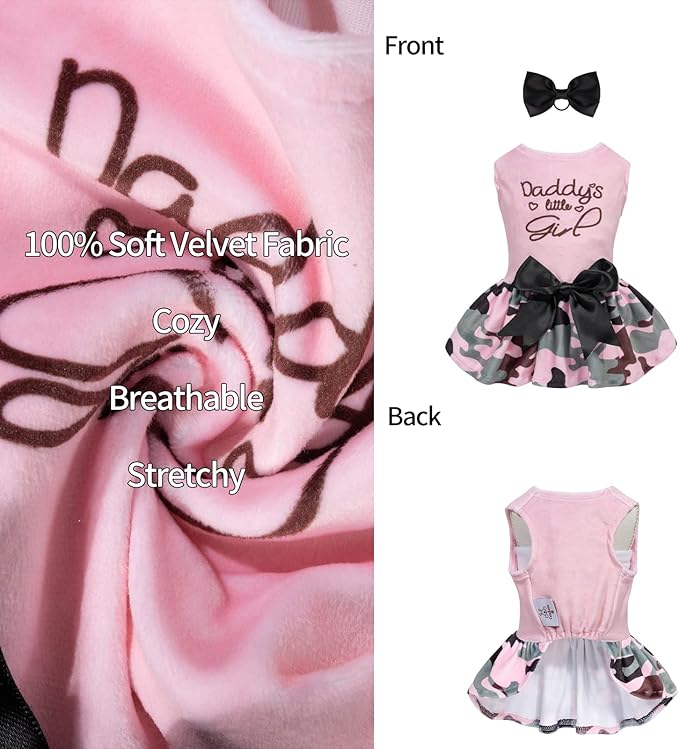 CuteBone Daddy's Little Girl Dog Dress for Small Dogs Pink Skirt Puppy Velvet Dresses Dog Clothes CVA21XXS-D
