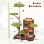 PETSITE 55 Inch Wood Cat Tree, Multi-Level Cat Tower with Double Decker Cat House, Scratching Posts and Sisal Board, Soft Padded Platforms, and Hanging Toy, Wooden Large Cat Tree Tower for Indoor Cats