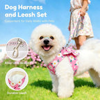 BAEJMJK Dog Harness and Leash Set with Bow Knot No Pull Pet Daisy Floral Harness with D-Ring Soft Mesh Dog Harness Vest Set Escape Proof Princess Puppy Harness for Small Girl Dogs Cats（Pink XS）
