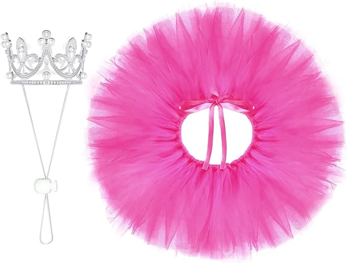 2 Pcs Dog Tutu Dress with Pearl Crown for Small Medium Pet Cat Dog Halloween Costume Dress for Ballet Birthday Party Wedding Photo Prop