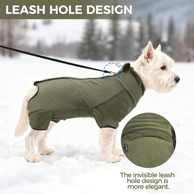 Mihachi Dog Snow Suit Dog Coat Soft Fleece Pullover Pajamas, Pet Windproof Warm Cold Weather Jacket with Zipper, Reflective Jumpsuit Apparel Outfit Clothes for Medium Dog, Army Green SM