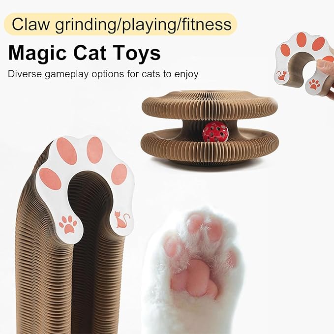 Kitty Curls Cat Toy,Magic Organ Cat Toy,Magic Organ Cat Scratcher Board,Foldable Recyclable Cat Accordion Toy for Indoor Cat Playing,Interactive Scratch Pad with Toy Ball(1pc)