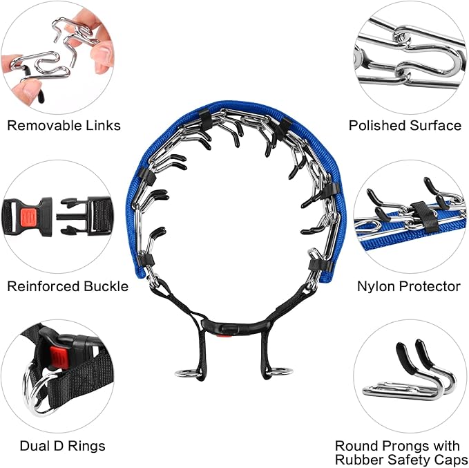 Prong Training Collar with Comfort Tips and Quick Release Snap Buckle - Dog Choke Pinch Collar with Nylon Cover