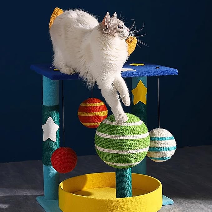 35 Inch Starry Sky Cat Tree Tower | Multi-Layer Cats Furniture with Space Capsule | Cat Bed & House Combined | Durable Cat Scratching Post for Indoor