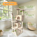 Cat Tree Tower for Indoor Cats,Cat House with Sisal Scratching Post,Multi-Level Cat Condo and 3 Large Platforms (Beige)