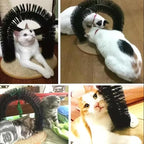 Cat Scratcher, Heavy Duty Cardboard, All Breed Sizes, Scratching and Exercise Cat Self-Groomer Bristle Ring Brush Arch with Carpeted Base Hair Cleaner Pads (Black,One Size)