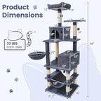 Tangkula 66 Inch Tall Cat Tree, Multi-Level Cat Tower with Sisal Scratching Posts, 2 Condos, Plush Perch, Hammock, Basket, Dangling Toys, Cat Climbing Furniture for Indoor Cats (Dark Gray)
