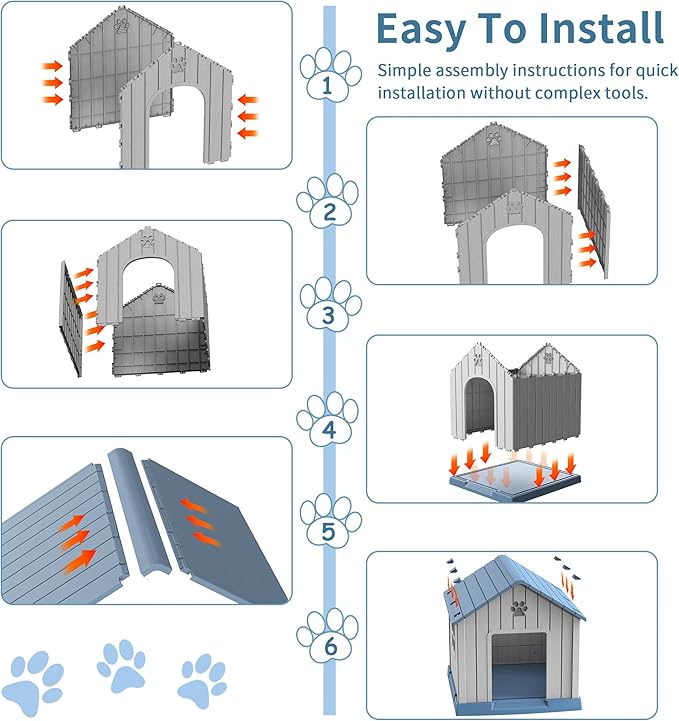 Large Dog House Outdoor Weatherproof，Waterproof Resin Outside Dog House with Elevated Floor and Air Vents, Durable Doghouse for Samll Medium Large Dogs (Light Blue, 38.62"L×36.26"W×38.07"H)