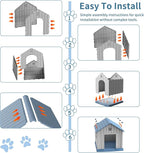 Large Dog House Outdoor Weatherproof，Waterproof Resin Outside Dog House with Elevated Floor and Air Vents, Durable Doghouse for Samll Medium Large Dogs (Light Blue, 38.62"L×36.26"W×38.07"H)