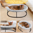 Elevated Cat Hammock Bed for Indoor Cats, Fluffy Warm Cuddle Cats Bed with Detachable Pad Bed Cover, Portable Pet Bed Raised Cuddler for Sleeping Kittens, Small Dog, Oval Cat Hammock Grey