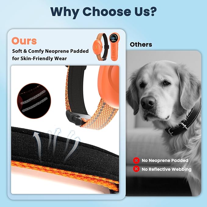 Dog Shock Collar with Soft Neoprene Padded - 4 Training Modes E Collar with 1600FT Remote Control for 5–120 lbs Large Medium Small Dogs, IPX7 Waterproof, Orange