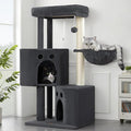 Small Cat Tree Tower for Indoor Cats, 40 In Medium Multi-Level Compact Cat House Bed with 2 Condos, Large Platform Perch, Sisal Scratching Post, Hammock, Cat Climbing Stand for Kitty kitten(Dark Grey)