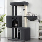 Small Cat Tree Tower for Indoor Cats, 40 In Medium Multi-Level Compact Cat House Bed with 2 Condos, Large Platform Perch, Sisal Scratching Post, Hammock, Cat Climbing Stand for Kitty kitten(Dark Grey)