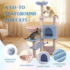 56-inch Flower Cat Tree, Large Cactus Cat Tree Tower Condo with Sisal Scratching Post, Cat Condos, Hammock, Removable Flower Cushion, Multi-Level Pet Activity Center, Pink (Blue-56 inch)