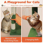 Tangkula Cat Tree Tower, 44 Inch Multi-Level Cat Tower with Sisal Scratching Posts, 2-Door Condo, Padded Top Perch & Hammock, 2 Hanging Balls, Jumping Platforms for Indoor Cats (Green & Orange)