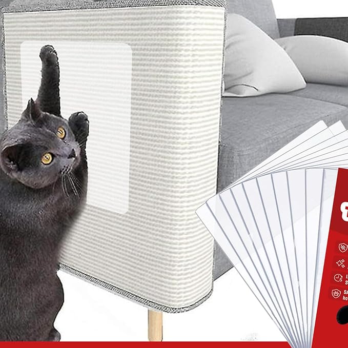 Ronton Cat Scratch Furniture Protector – Double Sided - Anti Cats Scratching Sticky Tape - No-Residue for Couch, Doors & Walls - 10 Sheets - XL 17" L 12" W Furniture Protectors – Clear Training Tape