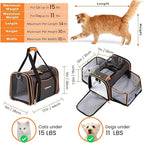 TSA Airline Approved Expandable Pet Carrier, 17"x11"x11" 5-Side Entry Soft-Sided Collapsible Cat Dog Carrier (up to 15 lbs), with Alloy Frame & Removable Wool Mat for Travel