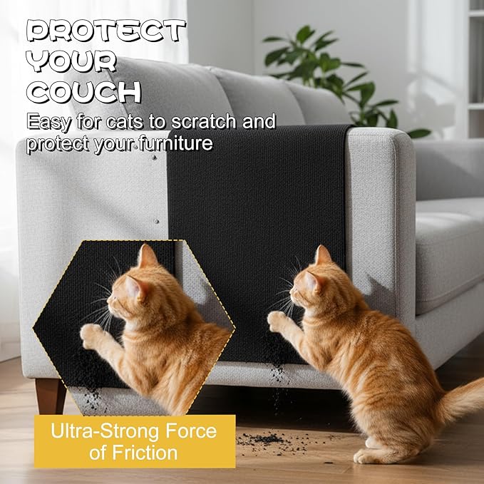 Cat Scratch Mat, Adhesive Trimmable Cat Scratching Climbing Carpet Mat Replacement for DIY Cats Tree Shelf Couch Corner Wall Cats Scratcher Furniture Protector (Black, 120 x 15.8 Inches)