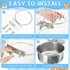 Zubebe Stainless Steel Hanging Dog Crate Bowls, Non-Spill Kennel Food Water Bowls with Screw Clamp Attach Holders, Removable Mountable Metal Cage Feeder for Pet(41 Oz,19 oz)