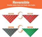 Christmas Dog Bandanas Small 2PCS, 4 Pattern Holiday Plaid Scarf for Boy and Girl, Triangle Reversible Bibs Breed for Puppy Pets