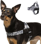 DF Co. Dog Harness | Chafe Resistant Webbing, Adjustable Neck & Chest, and Heavy Duty D-Ring | Sturdy, Comfortable, Easy to Use | Grey Camo, Size S