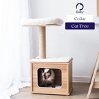 Catry 29.7" Tall 3 Level Laminated Wood Cat Tree with Large Base Condo, 2 Paded Steps, Natural Jute Scratching Post, Sturdy and Easy to Assemble for Small Cat, Brown