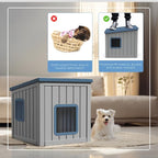 DRATO Outdoor Dog House Indoor and Outdoor Sloped Roof Resin Material with Weatherproof Roof Removable Floors for Small to Middle Sized Dogs Easy to Assemble（Blue，24.65 * 21.5 * 22.21