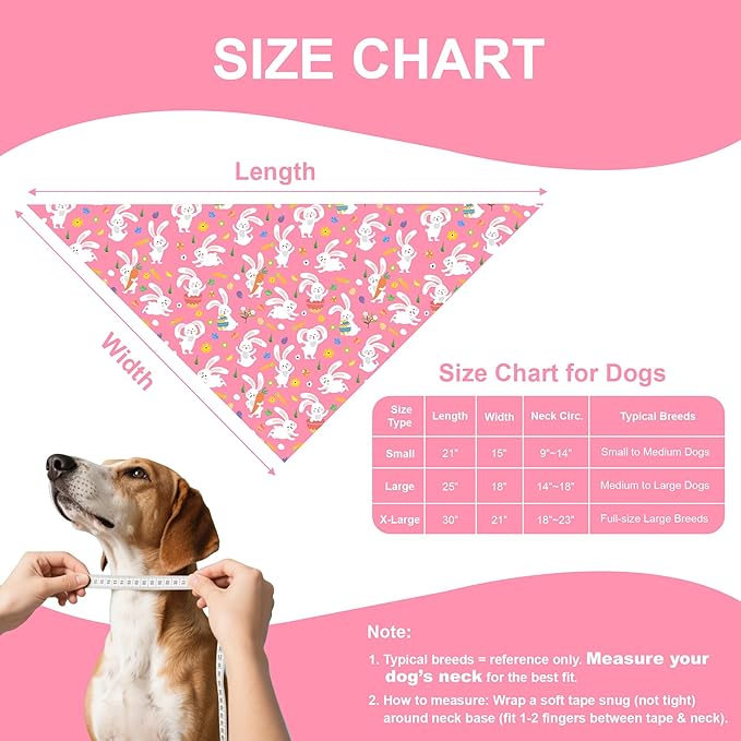 Easter Dog Bandanas 2-Pack for Large to X-Large Dogs - Reversible Bunny & Carrot Pastel Plaid Scarf, Pink & Blue Pet Accessories for Spring Gift