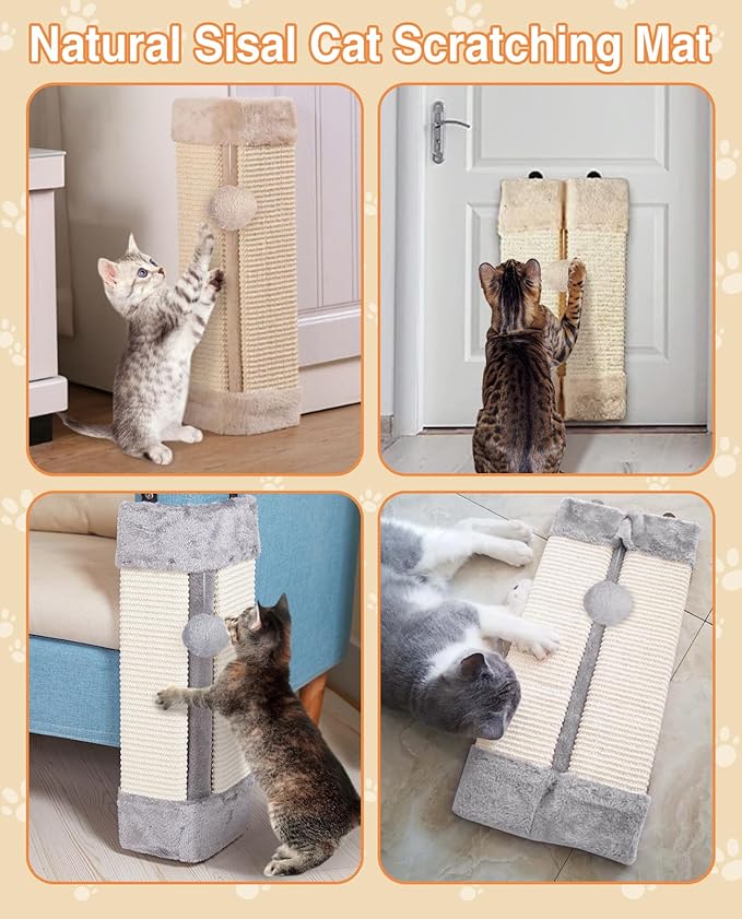 BNOSDM 2 Pack Corner Wall Cat Scratcher Corners Pet Scratch Pad for Cats Vertical Scratching Board Sisal Protector Furniture Pet Wear Resistant Mat for Door Sofa (Beige)
