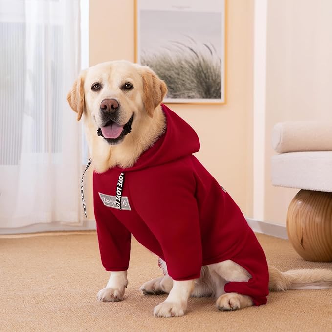 Dog Hoodies Winter Coat for Large Medium Dogs, Pullover 10 Legs Warm Coat Hooded Sweatshirt, Fleece Hoodie for Cold Weather (Red, 6X-Large)