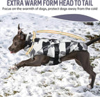DENTRUN Extra Large Warm Dog Jacket - Windproof Water Repellent Reflective Coat, Adjustable Plush Turtleneck, Easy Wear Fleece Lined Cold Weather Vest for Great Dane, White Camo, XXXL