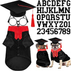 5 Pcs Dog Graduation Costume Set Include 2026 Pet Graduation Gown with Stole Puppy Grad Cap Lensless Glasses DIY Letter Stickers for Dogs Cats Holiday Costume Accessory(Black Red,M)