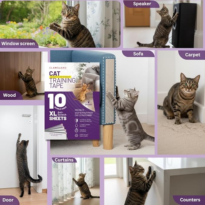 CLAWGUARD Cat Training Tape Sheets – 10 XL (17x11.5 in) Double-Sided Anti Scratch Shields – Cat Scratch Furniture Protector for Sofa, Couch & Surfaces
