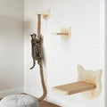 Weysat Cat Tree with 2 x 59.1 Inch Climbing Rope Wall Mounted Cat Climbing Tower Toy with Scratching Post Kitten Rope Ladder with Jumping Platform Wall Steps for Playing and Rest (Wood,Kitten Head)