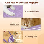 Cat Scratcher Mat, Natural Cotton Rope Cat Scratch Pad, 15.7'' Round Horizontal Floor Cat Scratching Pads for Indoor Cats, Cat Furniture Protector for Wall, Couch, Carpets, Sofas, Purple