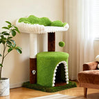 Multi-Level Cat Tree with Sisal Scratching Post, Small Cat Tower with Cozy Condo, Soft Top Perch and Interactive Toy Mouse, Cute Forest Design Cat Furniture for Indoor Cats and Kittens